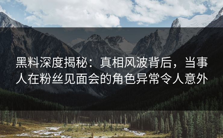 黑料深度揭秘：真相风波背后，当事人在粉丝见面会的角色异常令人意外